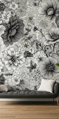 Black And White Floral Wallpaper thumbnail