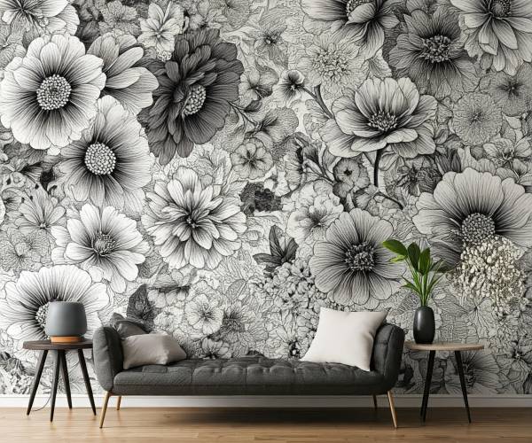 Black And White Floral Wallpaper