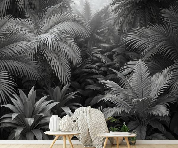 Black And White Tropical Wallpaper