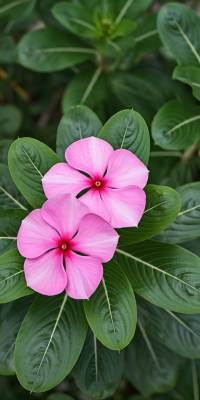 Pink Flowe Green Leaves Wallpaper thumbnail