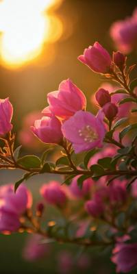 Pink Flowers On A Shrub Wallpaper thumbnail