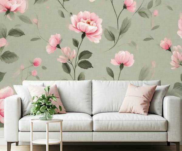 Pink And Green Floral Wallpaper