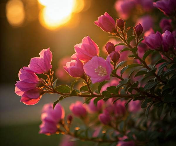 Pink Flowers On A Shrub Wallpaper